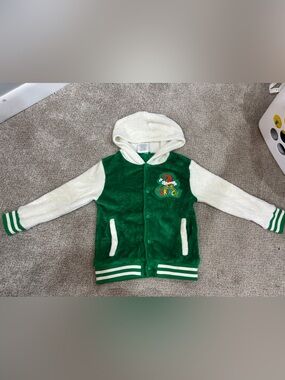 Kid’s Grinch Varisty Jacket' Green & Cream Plush Hooded Jacket 5T